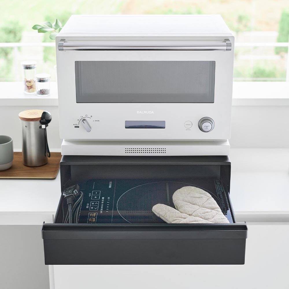 カセットコンロが入る家電下ラック タワー 1段 山崎実業 公式 tower 10197 10198 ホワイト ブラック 送料無料