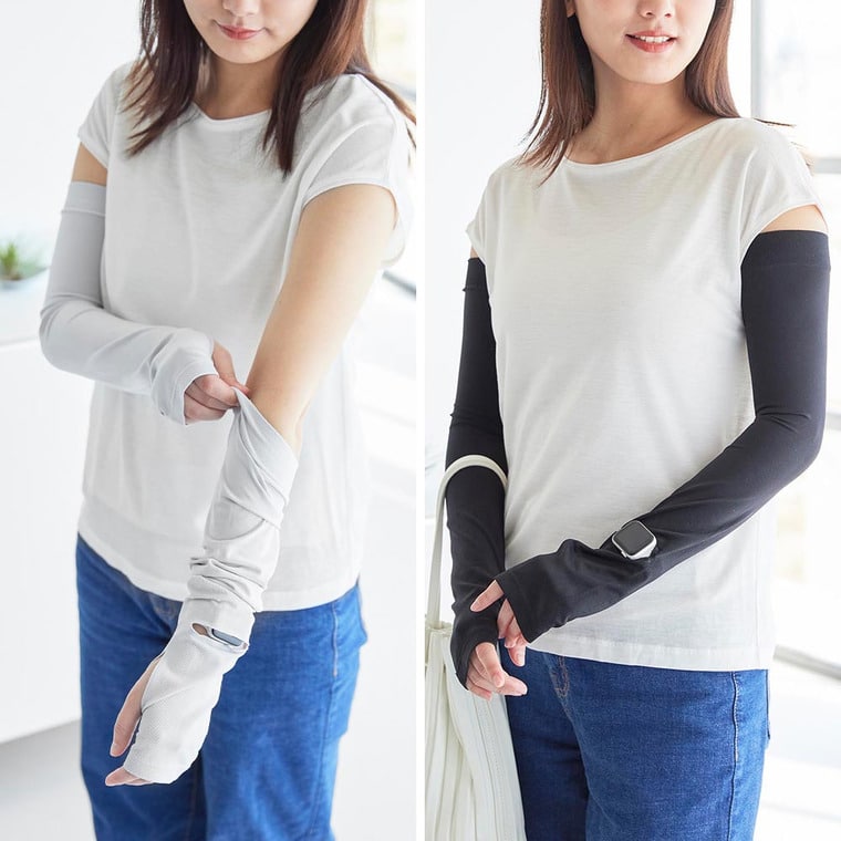 リバーシブルで使えるアームカバー タワー 山崎実業 公式 tower 10211 10212 ライトグレー ブラック / 時計が見える UV 冷感 UVカット 紫外線カット 接触冷感 UPF50+ 日焼け対策