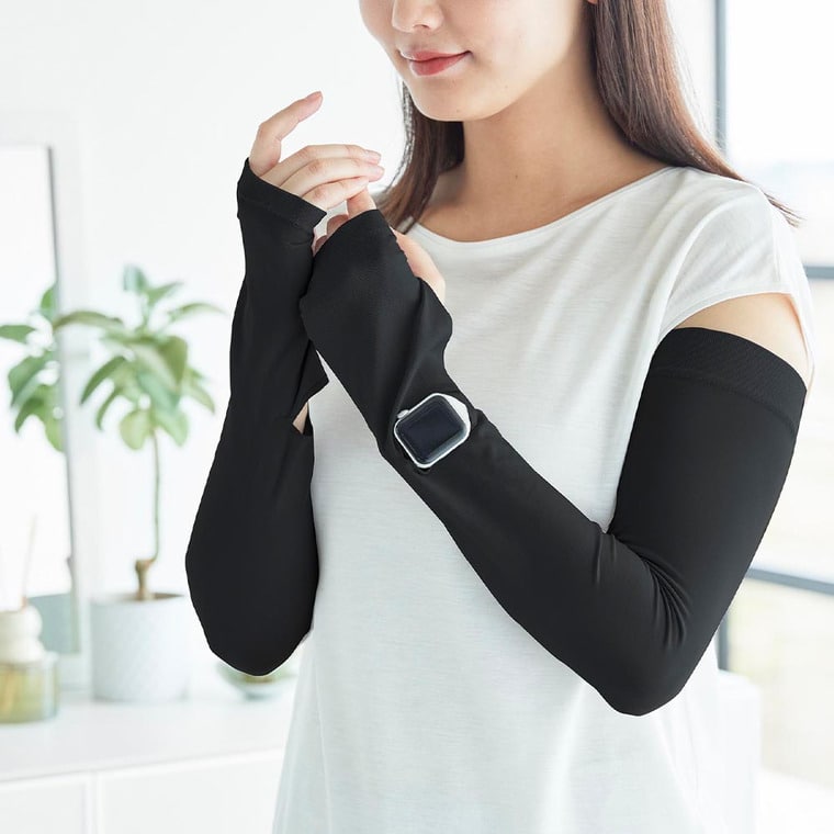 リバーシブルで使えるアームカバー タワー 山崎実業 公式 tower 10211 10212 ライトグレー ブラック / 時計が見える UV 冷感 UVカット 紫外線カット 接触冷感 UPF50+ 日焼け対策