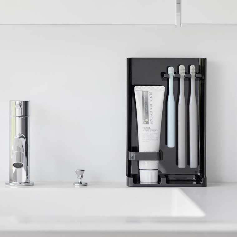 [ 目隠し歯ブラシ&チューブスタンド タワー スリム ] 山崎実業 公式 tower 10025 10026 ホワイト ブラック / 歯ブラシスタンド 歯磨き粉 収納 洗面所 歯ブラシ収納 歯ブラシホルダー 歯ブラシ 隠す おしゃれ 浮かせる収納