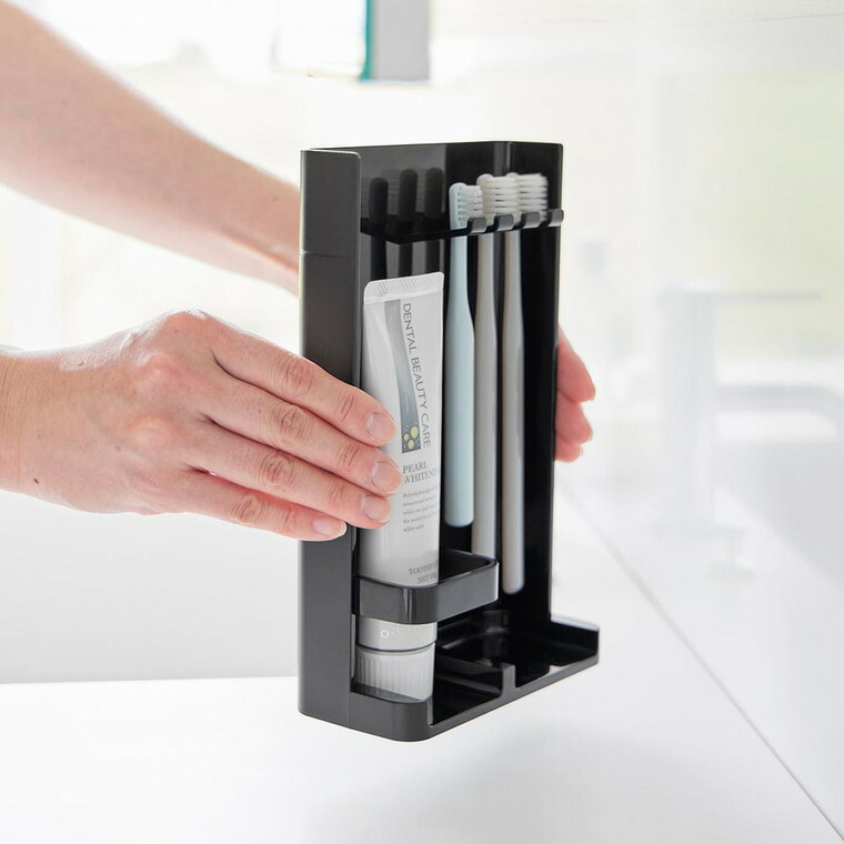 [ 目隠し歯ブラシ&チューブスタンド タワー スリム ] 山崎実業 公式 tower 10025 10026 ホワイト ブラック / 歯ブラシスタンド 歯磨き粉 収納 洗面所 歯ブラシ収納 歯ブラシホルダー 歯ブラシ 隠す おしゃれ 浮かせる収納
