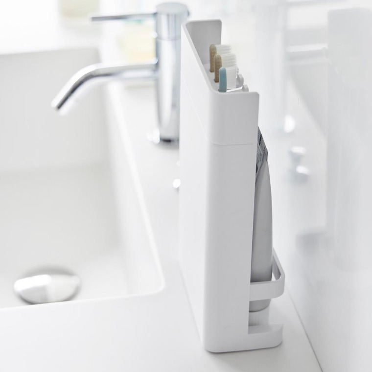 [ 目隠し歯ブラシ&チューブスタンド タワー スリム ] 山崎実業 公式 tower 10025 10026 ホワイト ブラック / 歯ブラシスタンド 歯磨き粉 収納 洗面所 歯ブラシ収納 歯ブラシホルダー 歯ブラシ 隠す おしゃれ 浮かせる収納