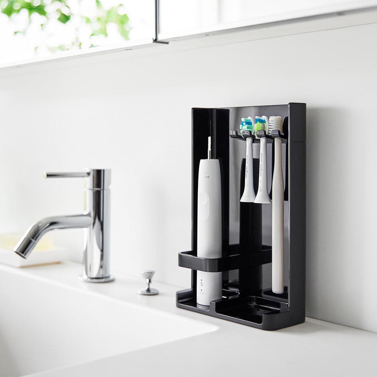 [ 目隠し歯ブラシ&チューブスタンド タワー スリム ] 山崎実業 公式 tower 10025 10026 ホワイト ブラック / 歯ブラシスタンド 歯磨き粉 収納 洗面所 歯ブラシ収納 歯ブラシホルダー 歯ブラシ 隠す おしゃれ 浮かせる収納
