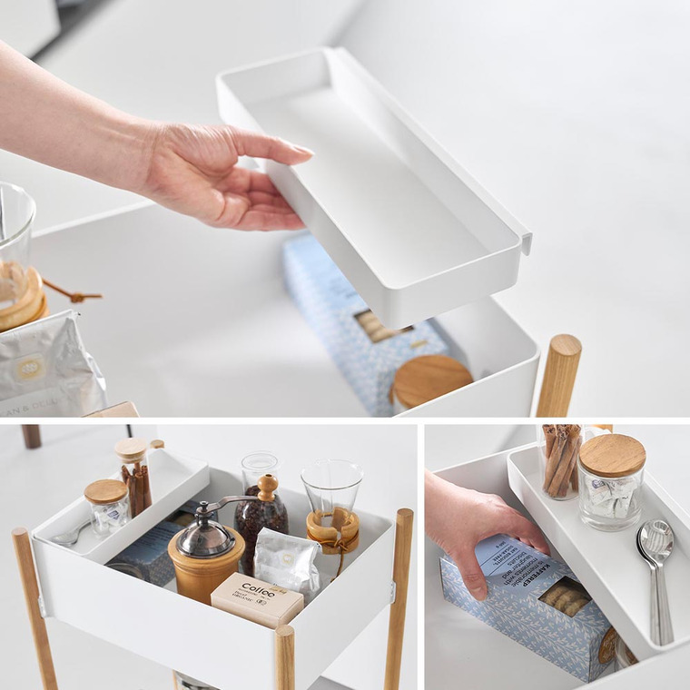 小物トレー付き収納ワゴン 2段 リン 山崎実業 公式 RIN 10179 10180 ブラウン ナチュラル 送料無料