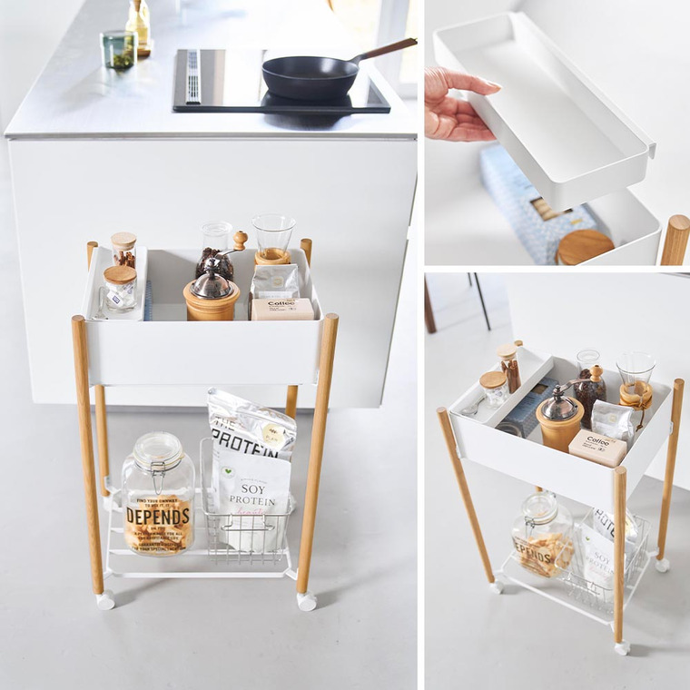 小物トレー付き下段が棚の収納ワゴン 2段 リン 山崎実業 公式 RIN 10181 10182 ブラウン ナチュラル 送料無料