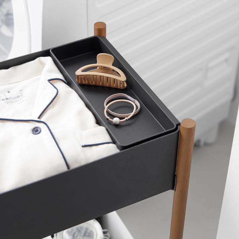 小物トレー付き下段が棚の収納ワゴン 2段 リン 山崎実業 公式 RIN 10181 10182 ブラウン ナチュラル 送料無料