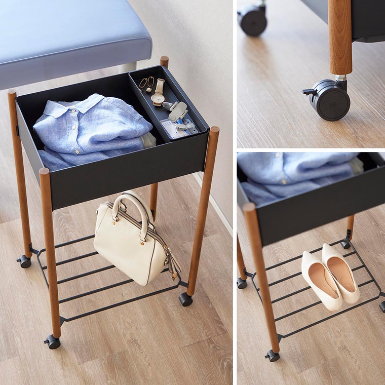 小物トレー付き下段が棚の収納ワゴン 2段 リン 山崎実業 公式 RIN 10181 10182 ブラウン ナチュラル 送料無料