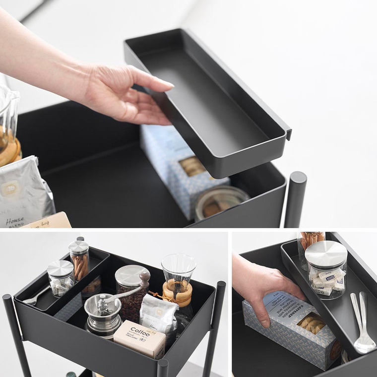 小物トレー付き収納ワゴン 2段 タワー 山崎実業 公式 tower 10183 10184 ホワイト ブラック 送料無料