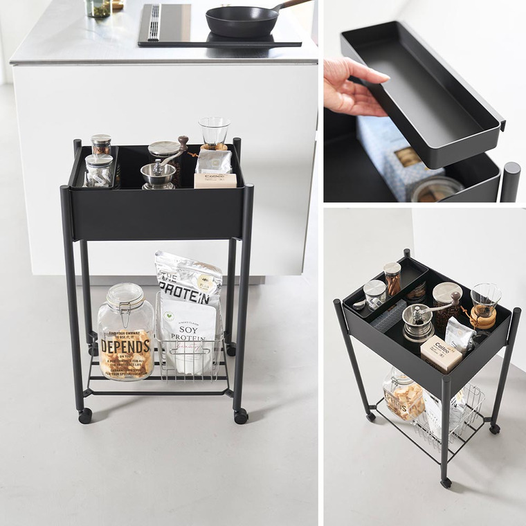 小物トレー付き下段が棚の収納ワゴン 2段 タワー 山崎実業 公式 tower 10185 10186 ホワイト ブラック 送料無料