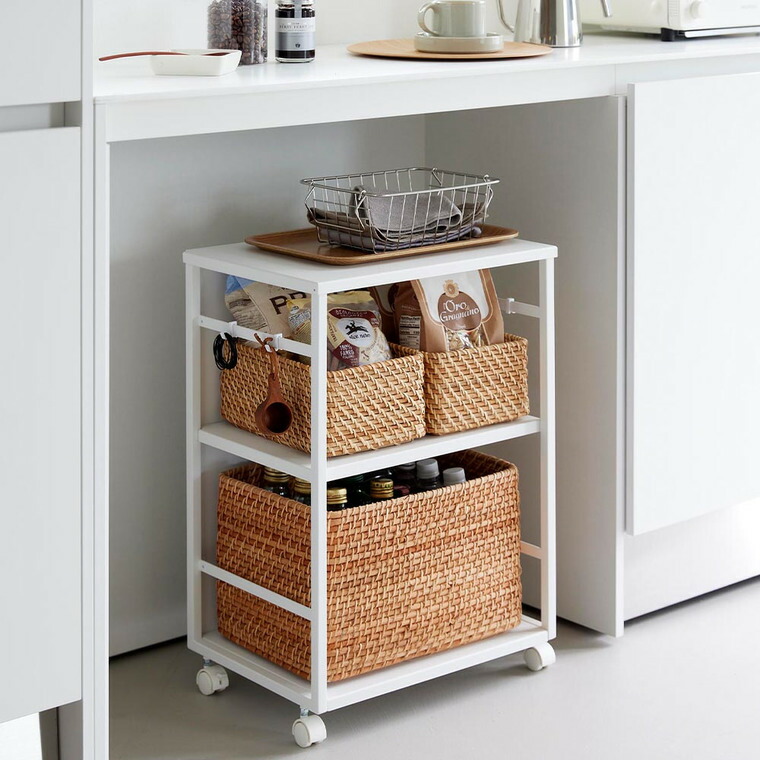 [ 目隠しワゴン タワー 天板付き ] 山崎実業 公式 tower 8466 8467 ホワイト ブラック / キッチンワゴン 天板付き スチールワゴン キャスター付き 2段 収納 キャスターワゴン キッチン リビング 書斎