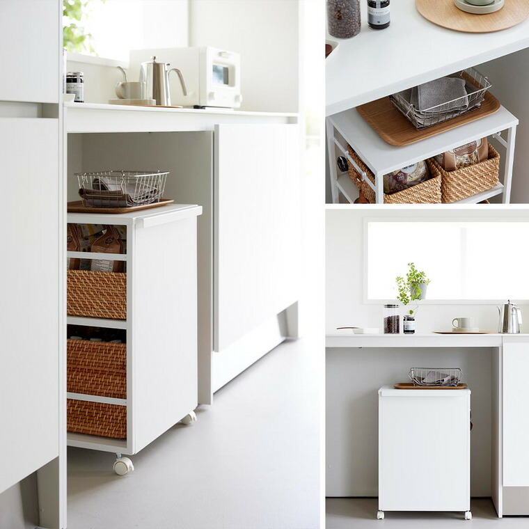 [ 目隠しワゴン タワー 天板付き ] 山崎実業 公式 tower 8466 8467 ホワイト ブラック / キッチンワゴン 天板付き スチールワゴン キャスター付き 2段 収納 キャスターワゴン キッチン リビング 書斎