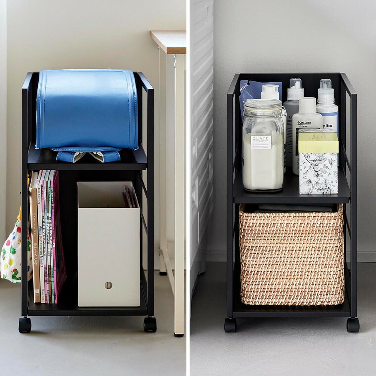 [ 目隠しワゴン タワー スリム ] 山崎実業 公式 tower 8468 8469 ホワイト ブラック / スチールワゴン キャスター付き 2段 スリム 収納 キッチンワゴン キャスターワゴン リビング 書斎