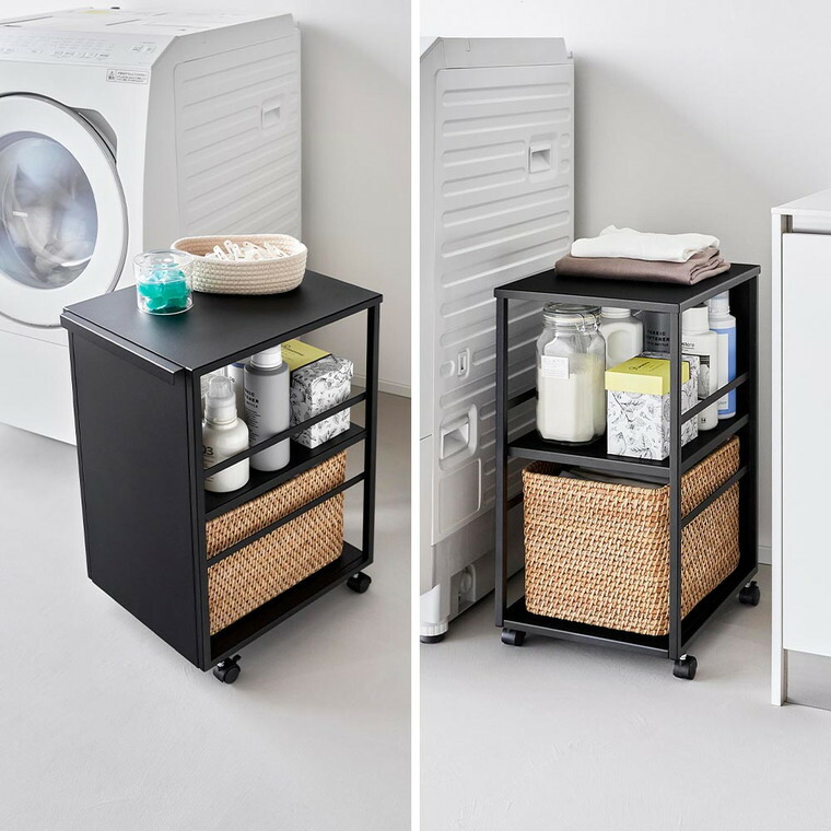 [ 目隠しワゴン タワー スリム 天板付き ] 山崎実業 公式 tower 8470 8471 ホワイト ブラック / キッチンワゴン 天板付き スチールワゴン キャスター付き 2段 スリム 収納 子供部屋 リビング 書斎