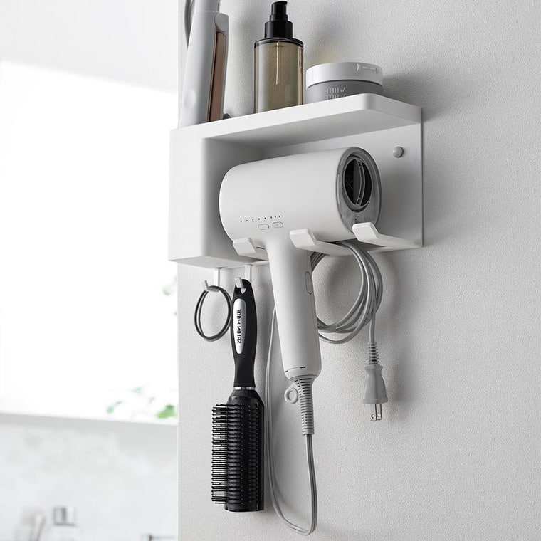 壁付けドライヤー&ヘアーアイロンホルダー タワー トレー付き 山崎実業 公式 tower 10254 10255 ホワイト ブラック 送料無料