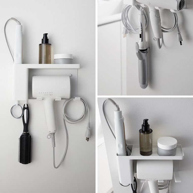 壁付けドライヤー&ヘアーアイロンホルダー タワー トレー付き 山崎実業 公式 tower 10254 10255 ホワイト ブラック 送料無料