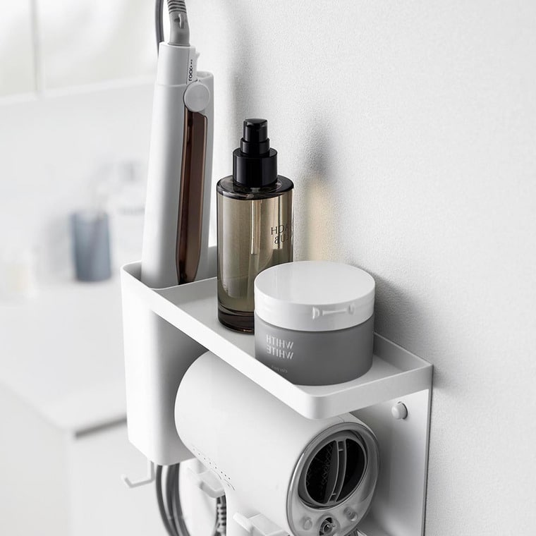 壁付けドライヤー&ヘアーアイロンホルダー タワー トレー付き 山崎実業 公式 tower 10254 10255 ホワイト ブラック 送料無料