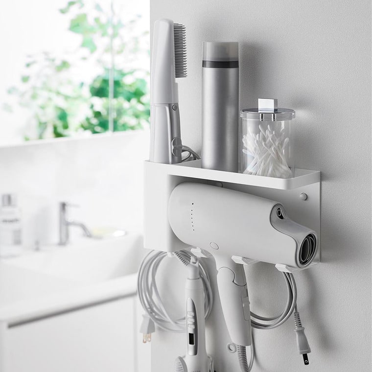 壁付けドライヤー&ヘアーアイロンホルダー タワー トレー付き 山崎実業 公式 tower 10254 10255 ホワイト ブラック 送料無料