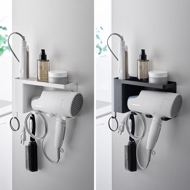 壁付けドライヤー&ヘアーアイロンホルダー タワー トレー付き 山崎実業 公式 tower 10254 10255 ホワイト ブラック 送料無料