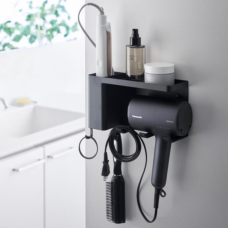 壁付けドライヤー&ヘアーアイロンホルダー タワー トレー付き 山崎実業 公式 tower 10254 10255 ホワイト ブラック 送料無料