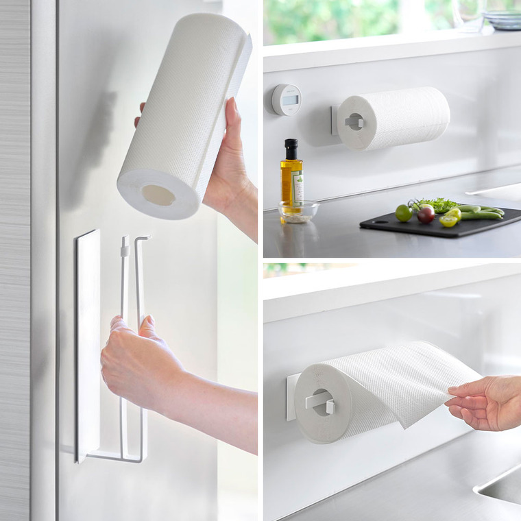 片手でカットマグネットキッチンペーパーホルダー タワー 縦タイプ 山崎実業 tower 10268 10269 ホワイト ブラック