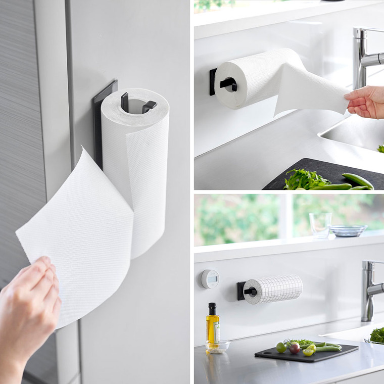 片手でカットマグネットキッチンペーパーホルダー タワー 縦タイプ 山崎実業 tower 10268 10269 ホワイト ブラック