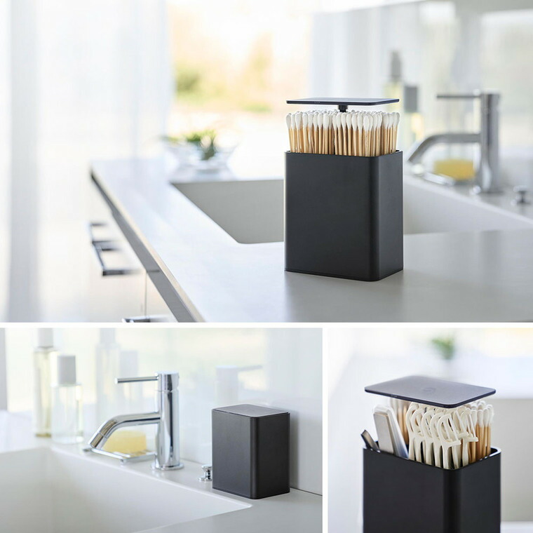 山崎実業 tower ポップアップ式綿棒ケース タワー 公式 10284 10285 ホワイト ブラック