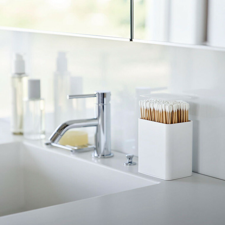 山崎実業 tower ポップアップ式綿棒ケース タワー 公式 10284 10285 ホワイト ブラック