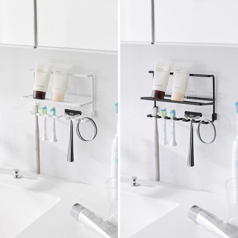 山崎実業 tower フィルムフック歯ブラシ&チューブホルダー タワー 公式 10324 10325 ホワイト ブラック