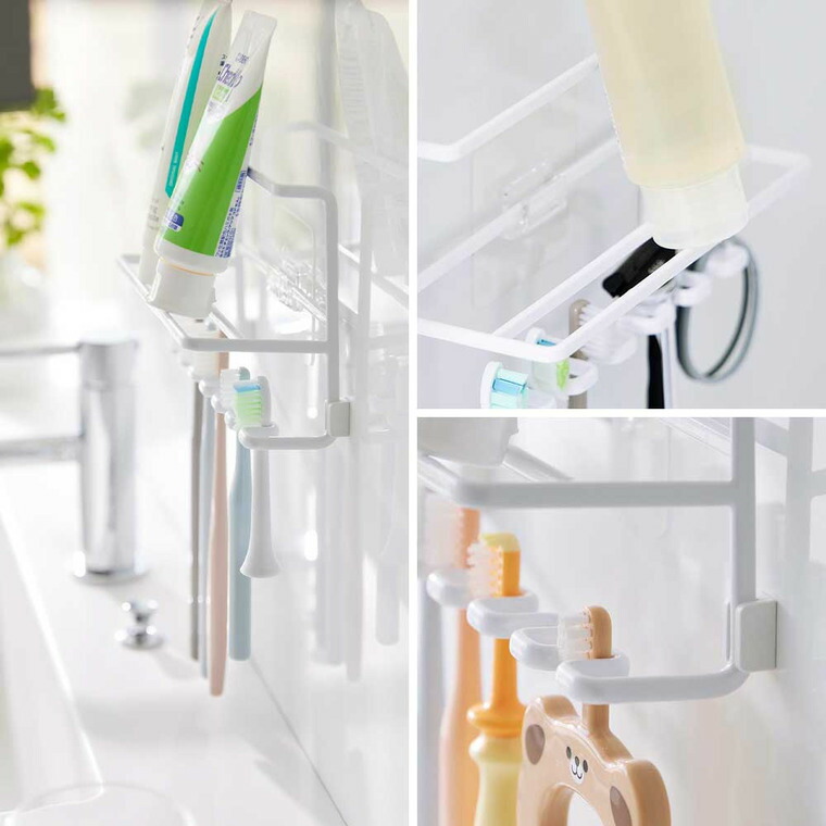 山崎実業 tower フィルムフック歯ブラシ&チューブホルダー タワー 公式 10324 10325 ホワイト ブラック