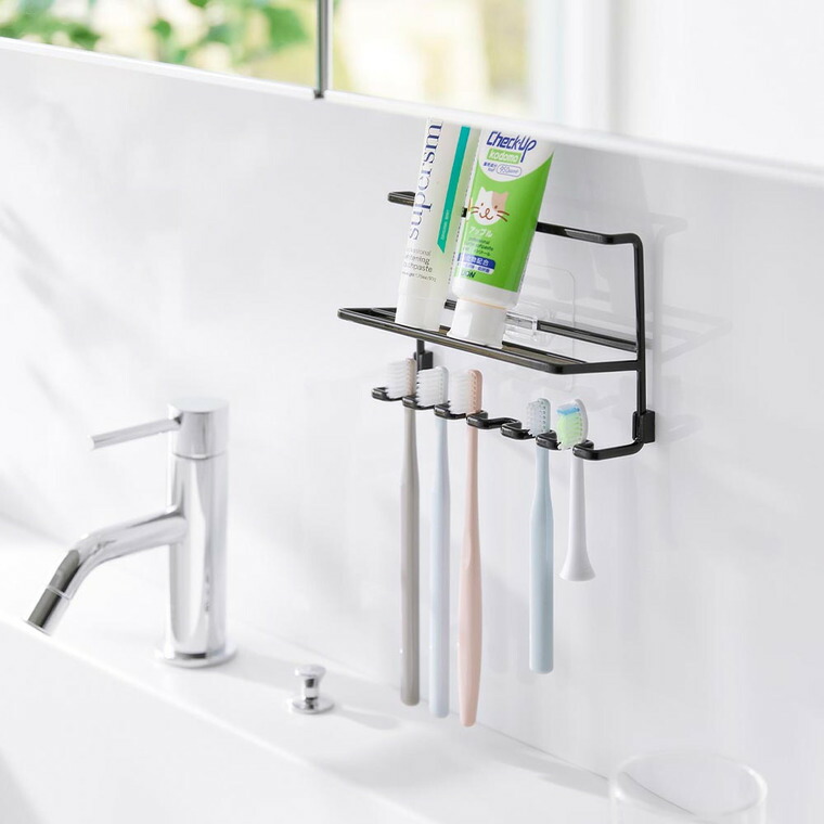 山崎実業 tower フィルムフック歯ブラシ&チューブホルダー タワー 公式 10324 10325 ホワイト ブラック