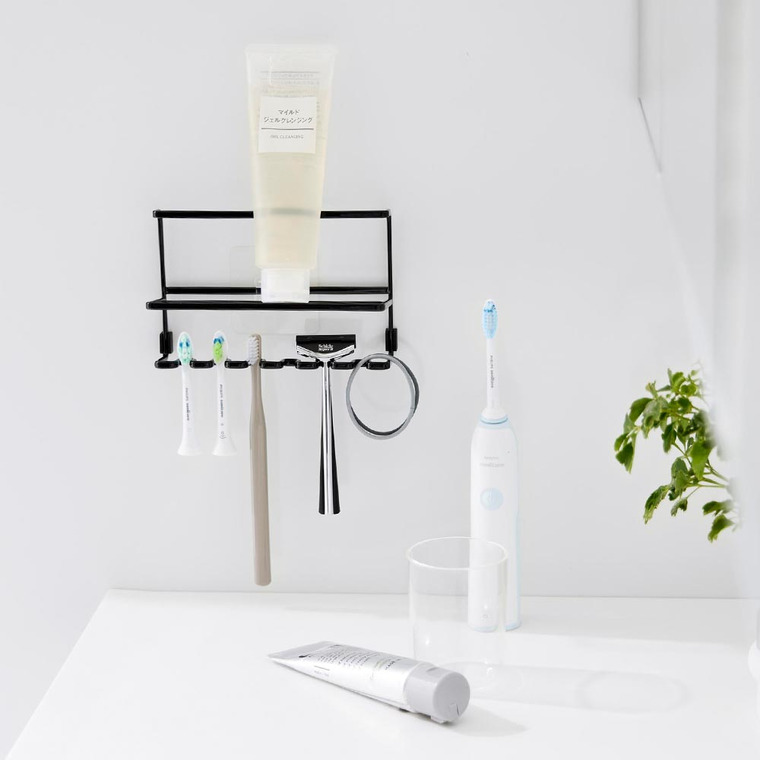 山崎実業 tower フィルムフック歯ブラシ&チューブホルダー タワー 公式 10324 10325 ホワイト ブラック