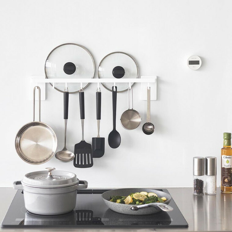 山崎実業 tower フィルムフック鍋蓋も収納できるキッチンツールバーフック付き タワー W55 公式 10412 10413 ホワイト ブラック 送料無料