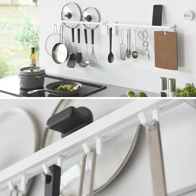 山崎実業 tower フィルムフック鍋蓋も収納できるキッチンツールバーフック付き タワー W55 公式 10412 10413 ホワイト ブラック 送料無料