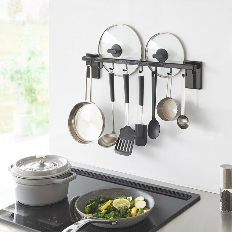 山崎実業 tower フィルムフック鍋蓋も収納できるキッチンツールバーフック付き タワー W55 公式 10412 10413 ホワイト ブラック 送料無料