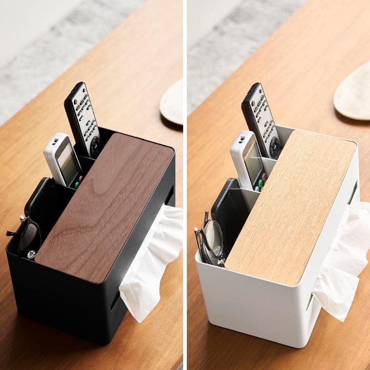 厚型対応ティッシュケース&リモコンスタンド リン 山崎実業 RIN 10414 10415 ブラウン ナチュラル 送料無料