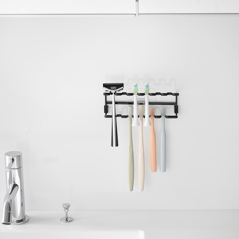 フィルムフック歯ブラシ&替え歯ブラシホルダー タワー 2段 山崎実業 公式 tower 10480 10481 ホワイト ブラック