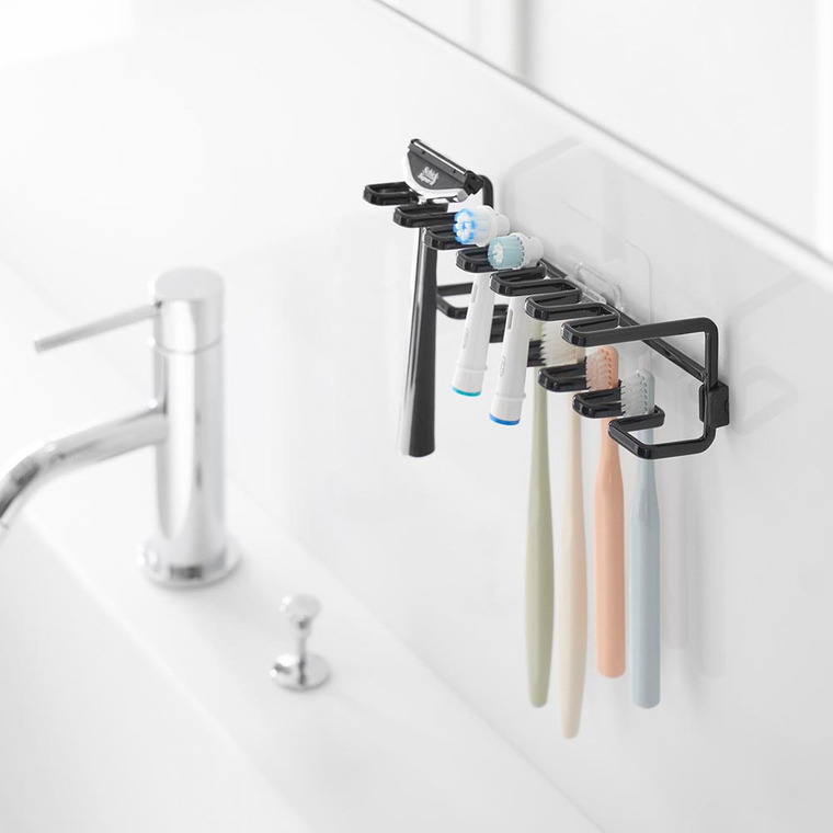 フィルムフック歯ブラシ&替え歯ブラシホルダー タワー 2段 山崎実業 公式 tower 10480 10481 ホワイト ブラック