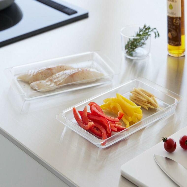 山崎実業 tower 電子レンジ対応連結できる洗いやすい下ごしらえ調理トレー タワー 浅型 2個組 クリア 公式 10336 送料無料