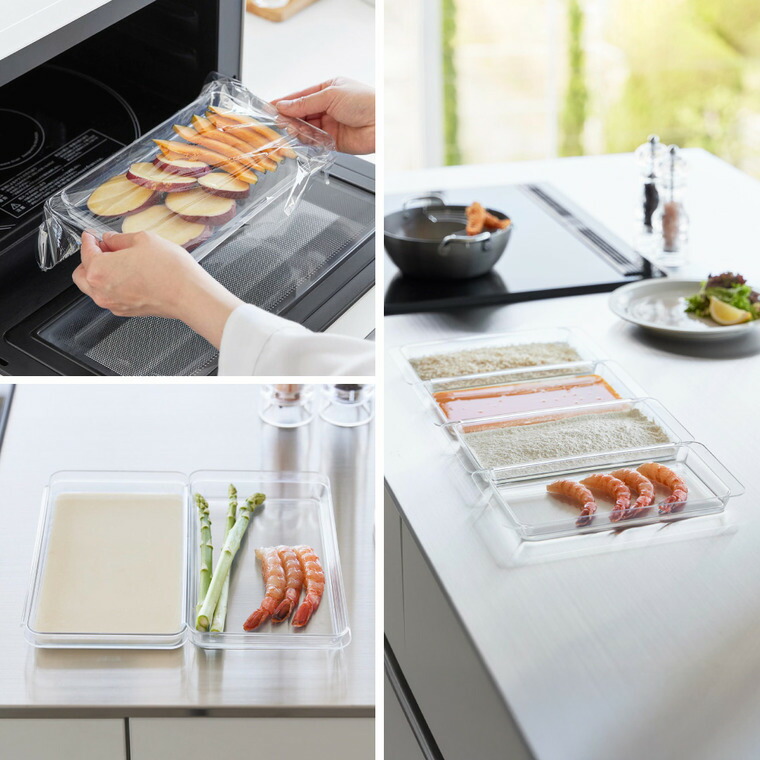 山崎実業 tower 電子レンジ対応連結できる洗いやすい下ごしらえ調理トレー タワー 浅型 2個組 クリア 公式 10336 送料無料