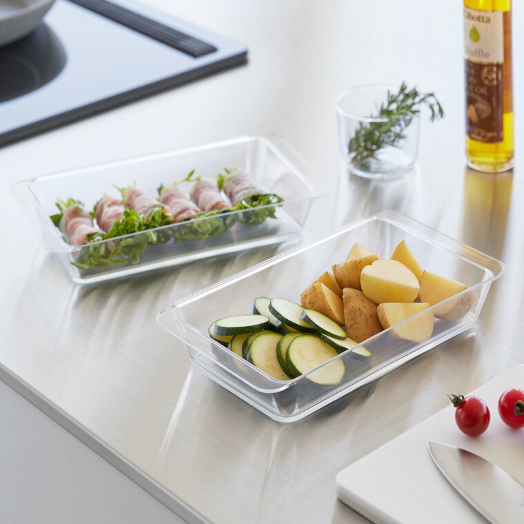 山崎実業 tower 電子レンジ対応連結できる洗いやすい下ごしらえ調理トレー タワー 深型 2個組 クリア 公式 10337 送料無料
