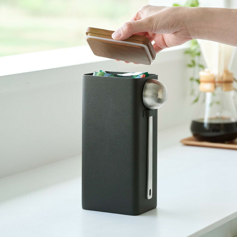 山崎実業 tower 袋ごとコーヒー豆収納ケース タワー スプーン付き 公式 10460 10461 ホワイト ブラック 送料無料