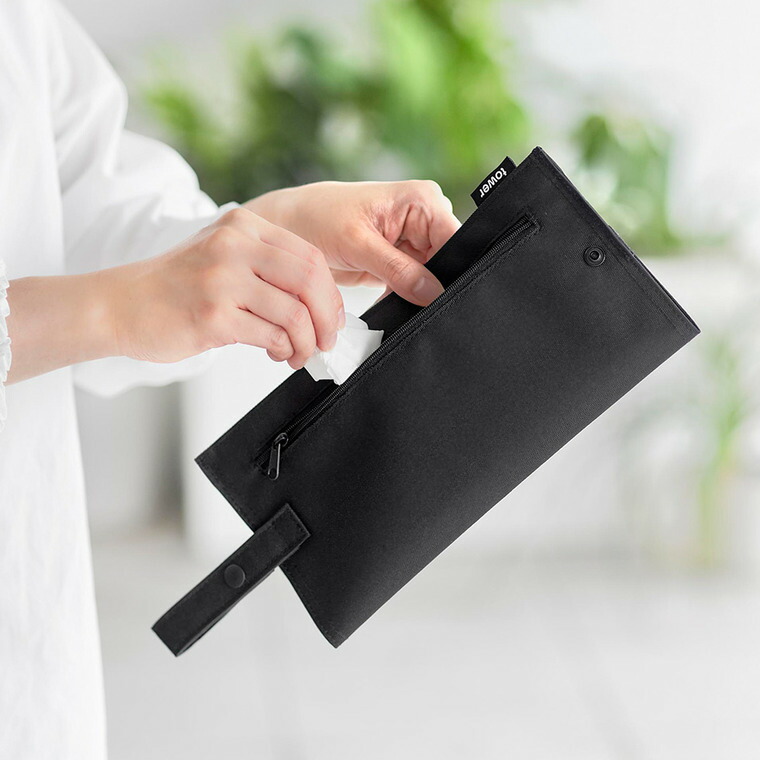 くず入れ付き折りたためる携帯ティッシュケース タワー 山崎実業 tower 公式 10735 10736 ライトグレー ブラック