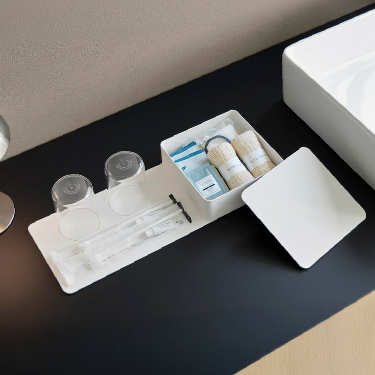 山崎実業 tower 収納ボックス付きトレー タワー 公式 10795 10796 ホワイト ブラック 送料無料