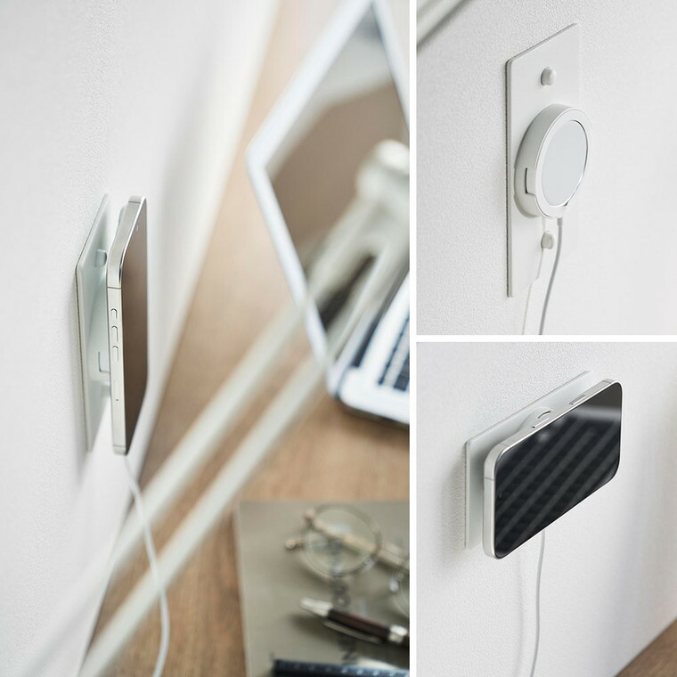 山崎実業 tower ウォールスマートフォン充電ホルダー タワー 石こうボード壁対応 公式 10084 10085 ホワイト ブラック