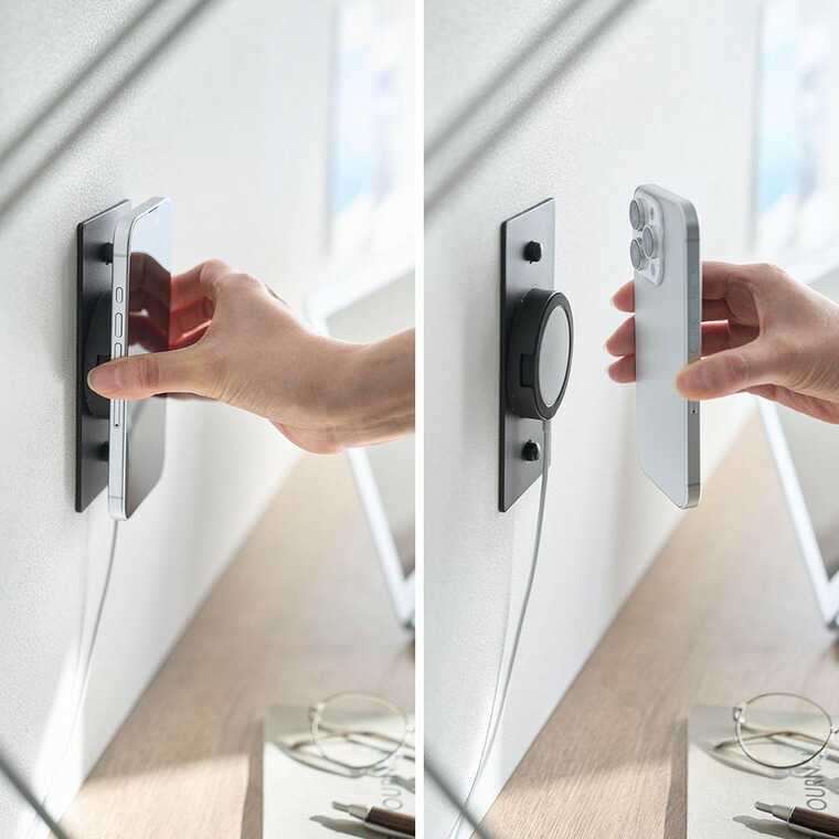 山崎実業 tower ウォールスマートフォン充電ホルダー タワー 石こうボード壁対応 公式 10084 10085 ホワイト ブラック