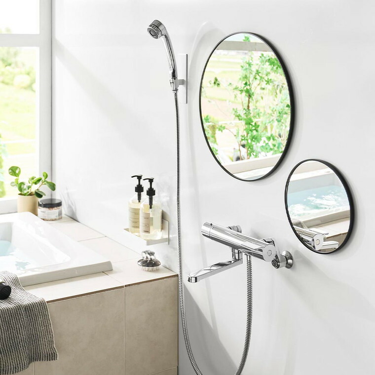 山崎実業 tower マグネットバスルーム樹脂ミラー タワー 丸型 42cm 公式 ホワイト ブラック 10173 10174 送料無料