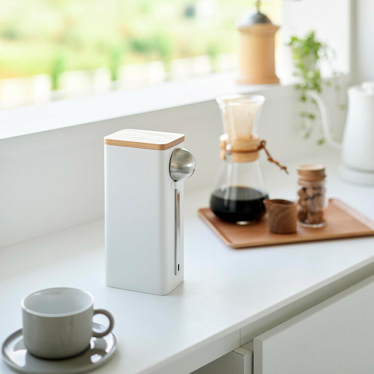 山崎実業 tower 袋ごとコーヒー豆収納ケース タワー スプーン付き 公式 10460 10461 ホワイト ブラック 送料無料