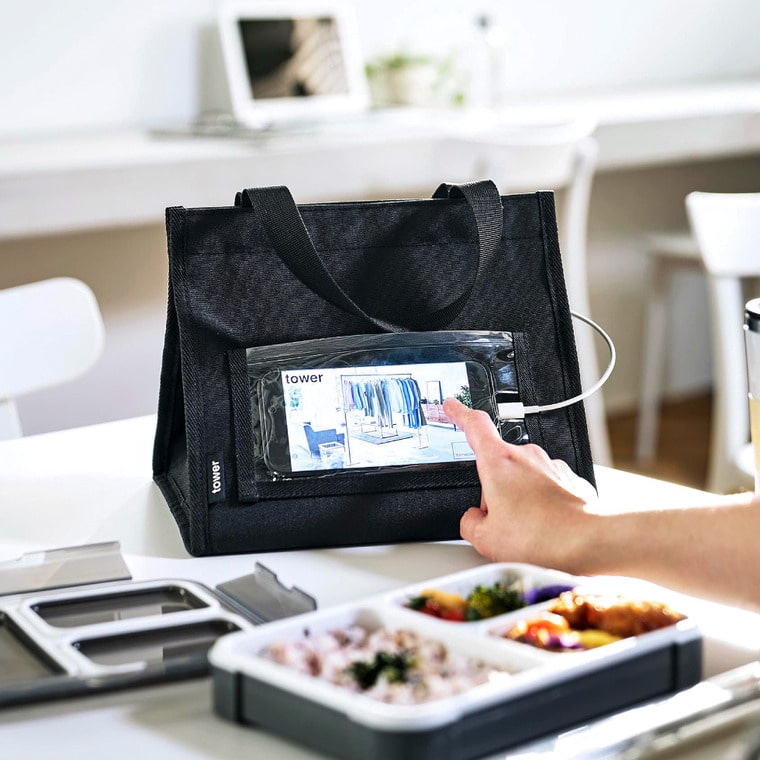 山崎実業 tower ランチバッグ タワー スマホホルダー付き 公式 11040 11041 ライトグレー ブラック 送料無料