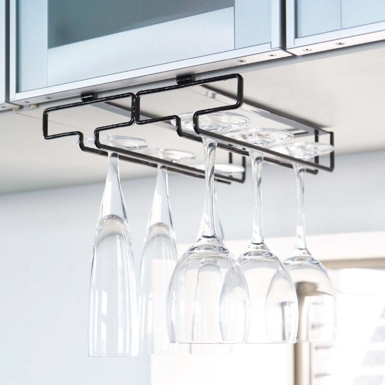 戸棚下ワイングラスハンガー ダブル タワー 山崎実業 tower ホワイト/ブラック 2464 2465 タワーシリーズ