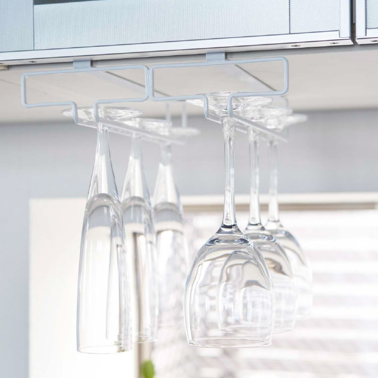 戸棚下ワイングラスハンガー ダブル タワー 山崎実業 tower ホワイト/ブラック 2464 2465 タワーシリーズ